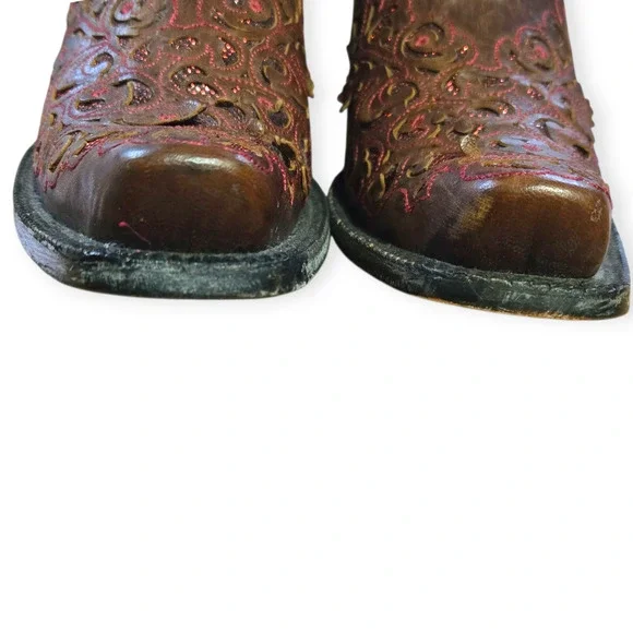 Old Gringo Brown Leather Pink Red Embroidered Floral Western Boots Size 8 - Picture 3 of 9